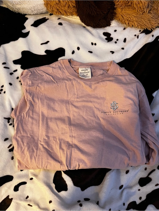 Simply Southern Tops - Simply Southern Light Pink Chest Logo T-Shirt